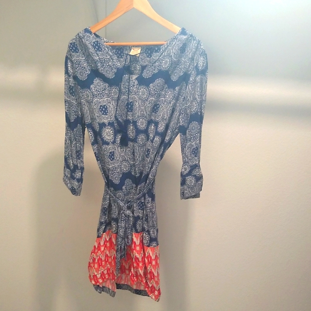 Faded Glory High-Low Blue and White Paisley Dress